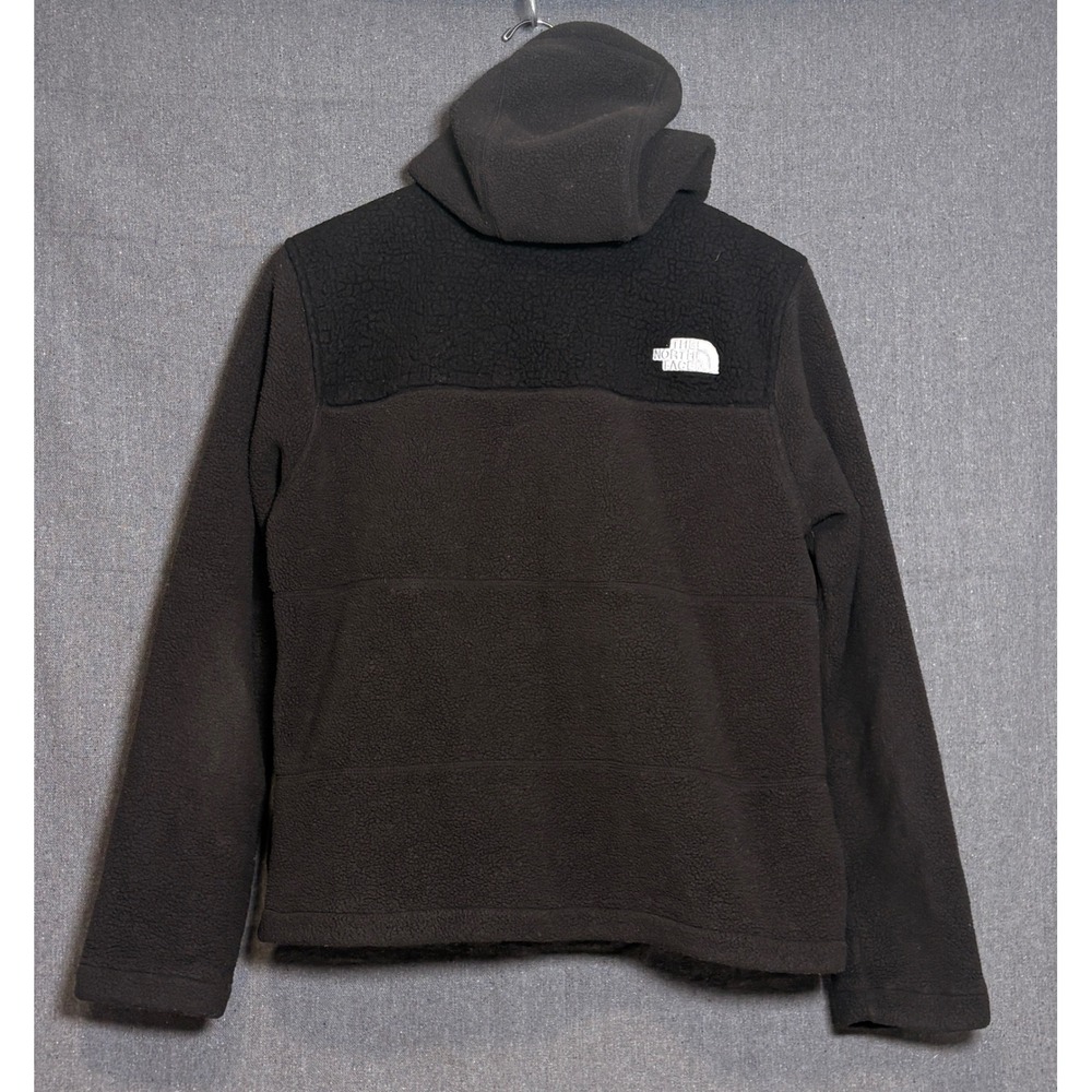 The North Face Womens Fleece Hooded Snap Front Jacket Black Sherpa Yoke Large - Picture 2 of 4